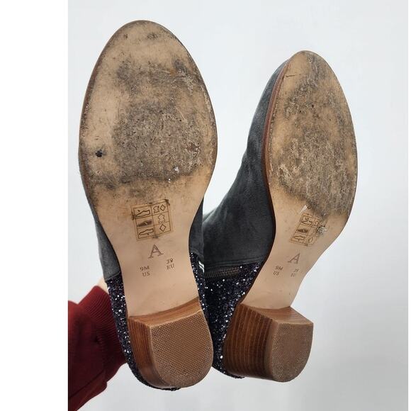 A Anthropologie Sparkle Back Glitter Suede Ankle Booties Size 9 - Picture 11 of 12